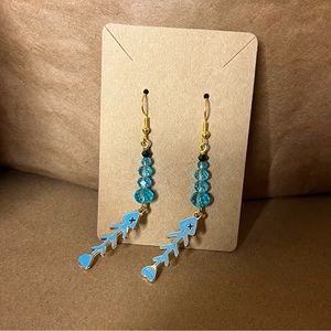 MKW Emporium Handmade Gold & Blue Towered Fishbone Beaded Charm Earrings #39